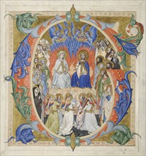 Initial G[audeamus omnes] from a Gradual: The Court of Heaven, 1371-77. Don Silvestro dei