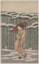 Passing the Bamboo Grove, 1868-1912. Suzuki Harunobu (Japanese, 1724-1770). Color woodblock print;