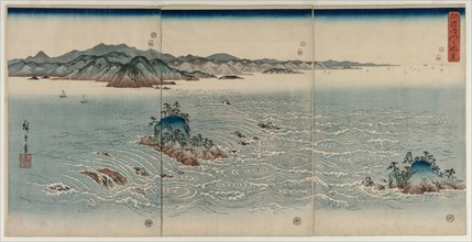 The Whirlpools of Awa, 1857. Utagawa Hiroshige (Japanese, 1797-1858). Triptych of color woodblock