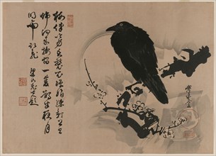 Full Moon with Crow on Plum Branch, 1880s. Kawanabe Kyosai (Japanese, 1831-1889). Color woodblock