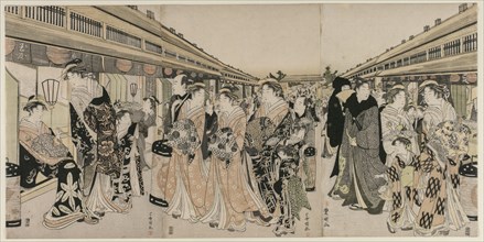 Courtesans Promenading on the Nakanocho, c. 1790. Utagawa Toyokuni (Japanese, 1769-1825). Triptych: