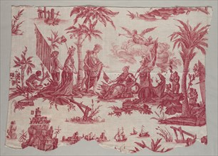 Fragment of Copperplate Printed Linen with "America Doing Homage to France" Design, 1790. France,