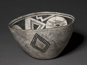 Bowl with Geometeric Design, Warped (Three-part Design), c 1000- 1150. Southwest,Mogollan, Mimbres,