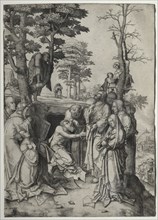 The Raising of Lazarus, by 1508. Lucas van Leyden (Dutch, 1494-1533). Engraving