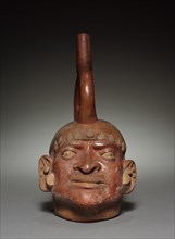 Bottle, before 1930. Peru, Mochica. Pottery; overall: 29.4 x 15.3 x 19 cm (11 9/16 x 6 x 7 1/2 in.)