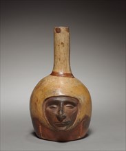 Bottle, before 1930. Peru, Mochica. Pottery; overall: 18.4 x 10.6 x 13.7 cm (7 1/4 x 4 3/16 x 5 3/8