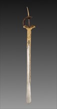 Sword, 1700s-1800s. India, 18th-19th Century. Watered steel blade with iron hilt inlaid with gold;
