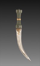 Dagger, 1700s-1800s. India, 18th-19th Century. Jade with raised gold work and velvet case; overall: