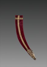 Dagger (red velvet case), 1700s-1800s. India, 18th-19th Century. Jade with raised gold work and