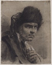 Man with a Fur Cap, c. 1730/40s. Giovanni Battista Piazzetta (Italian, 1682-1754). Black chalk,