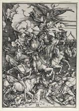 The Four Horsemen, from The Apocalypse, c. 1498. Albrecht Dürer (German, 1471-1528). Woodcut;