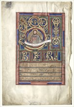 Single Leaf Excised from a Gospel Book with Initial L[iber generationis]: St. Matthew (verso), c.
