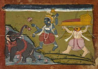 Gajendra Moksha:  The Salvation of the King of the Elephants, 1800s. India, Rajasthan, Kota(?),