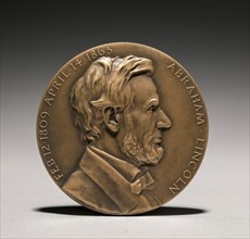 Abraham Lincoln Medal (obverse), 1900s. Charles Calverley (American, 1833-1914). Bronze; diameter: