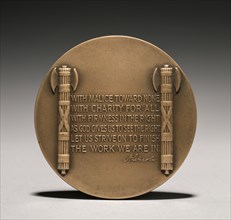 Abraham Lincoln Medal (reverse), 1900s. Charles Calverley (American, 1833-1914). Bronze; diameter: