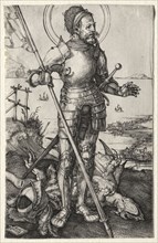 St. George on Foot, c. 1504-1505. Albrecht Dürer (German, 1471-1528). Engraving; sheet: 11.2 x 7.2
