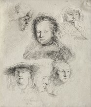 Studies of the Head of Saskia and Others, 1636. Rembrandt van Rijn (Dutch, 1606-1669). Etching;