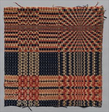Coverlet Fragment, c. 1800. America, early 19th Century. Hand weave: wool and cotton; average: 49.5