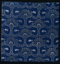 Blue Indigo Resist Print with Stylized Leaf Design, 1790. France, Alsace, Sain-Bel, late 18th