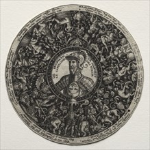 Design for a dish with medallions, c. 1558. Theodor de Bry (Flemish, 1528-1598). Engraving;