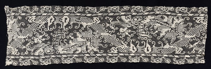 Band with Leaf Motifs, 17th century. Italy, Sardinia, 17th century. Needle lace, filet/lacis