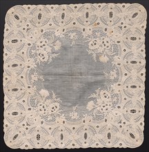 Handkerchief, 1800s. France, 19th century. Embroidery: linen; overall: 46.3 x 46.3 cm (18 1/4 x 18