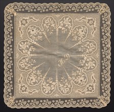 Handkerchief, 1800s. France, 19th century. Embroidery on linen ground; lace edging; overall: 57.7 x