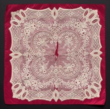 Handkerchief, 1800s. France, 19th century. Embroidery: linen; overall: 40.6 x 40.6 cm (16 x 16 in.)