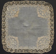 Handkerchief, 1700s. France, 18th century. Embroidery on linen ground; lace edging; overall: 46.3 x
