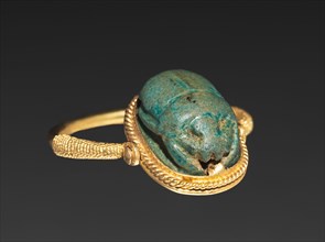 Scarab Ring, 1540-1069 BC. Egypt, New Kingdom. Turquoise faience (mounted on swivel bezel in modern