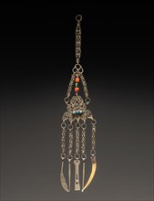 Chatelaine with Toilet Articles, 1800s. Tibet (or Nepal), 19th century. Silver with semi-precious