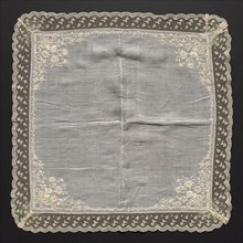 Handkerchief, 1700s. Flanders, 18th century, Louis XVI Period. Embroidery on linen ground; lace