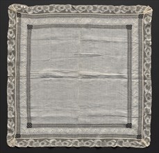 Handkerchief, 1800s. Flanders, 19th century. Embroidery and drawn work on linen ground; machine