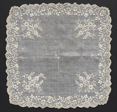 Handkerchief, 1800s. France ?, 19th century. Embroidery: linen; overall: 45.7 x 45.7 cm (18 x 18 in