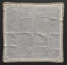 Handkerchief, 1800s. France or Flanders, 19th century. Embroidery on linen ground; lace edging;