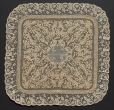 Handkerchief, 1800s. France or Italy, 19th century. Embroidery on linen ground; lace edging;