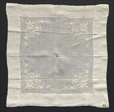 Handkerchief, late 1800s. England or America, late 19th century. Embroidery; linen; overall: 38.1 x
