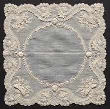 Embroidered Handkerchief, 1800s. Italy, 19th century. Embroidery: linen; overall: 39.4 x 40 cm (15