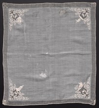 Embroidered Handkerchief, 1700s. Italy, 18th century. Embroidered linen; overall: 48.3 x 50.8 cm