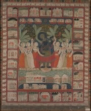Pichvai (wall hanging) with the Worship of Shri Nathaji, 1825-1850. India, Rajasthan, Nathadwara,