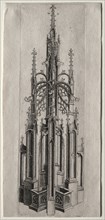 Design for a Gothic Fountain, c. 1470. Master W with the Key (Flemish). Engraving