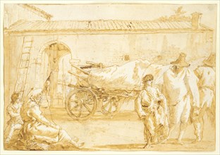 Peasants with a Farm-cart, c. 1790. Giovanni Domenico Tiepolo (Italian, 1727-1804). Pen and brown