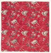 Roller-Printed Cotton with Heron and Flower Design, 1800s. England, 19th century. Roller printed