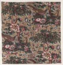 Glazed Chintz with Pheasant and Flower Design, c. 1816. Bannister Hall (British). Roller printed
