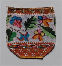 Beaded Bag (floral motif), 19th century. America, 19th century. Glass beads, silk? lining; average: