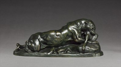 Jaguar, c. 1850. Antoine-Louis Barye (French, 1796-1875). Bronze; overall: 9.4 x 24.1 x 9.4 cm (3