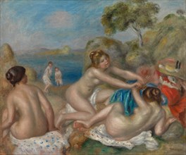Bathers Playing with a Crab, c. 1897. Pierre-Auguste Renoir (French, 1841-1919). Oil on fabric;