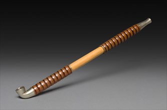 Tobacco Pipe, late 1800s-1900s. Japan, late 19th-20th century. Bamboo, metal, silver/brass alloy,