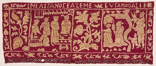 Embroidered Border: The Making of Unleavened Bread and the Israelites Sent Away, 1500s-1600s.
