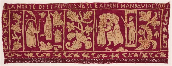 Embroidered Border: The Death of the First Born and the Israelites Sent Away, 1500s-1600s. Italy,